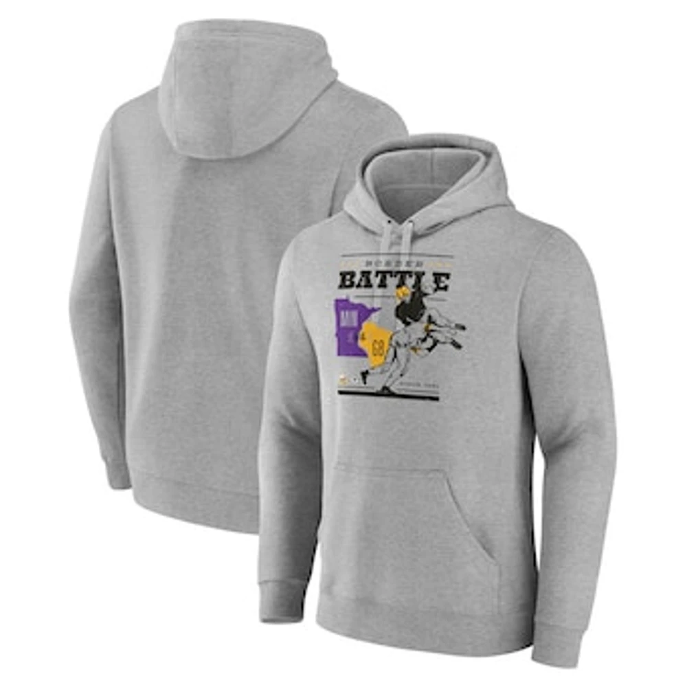 Men's Fanatics Heather Gray Minnesota Vikings vs. Green Bay Packers Border Battle Pullover Hoodie