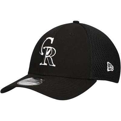 Men's New Era Colorado Rockies Evergreen Black & White Neo 39THIRTY Flex Hat