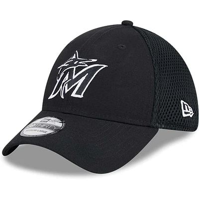 Men's New Era Miami Marlins Evergreen Black & White Neo 39THIRTY Flex Hat