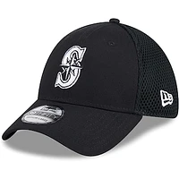 Men's New Era Seattle Mariners Evergreen Black & White Neo 39THIRTY Flex Hat