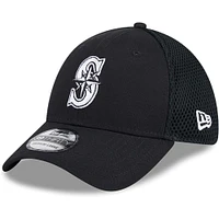 Men's New Era Seattle Mariners Evergreen Black & White Neo 39THIRTY Flex Hat