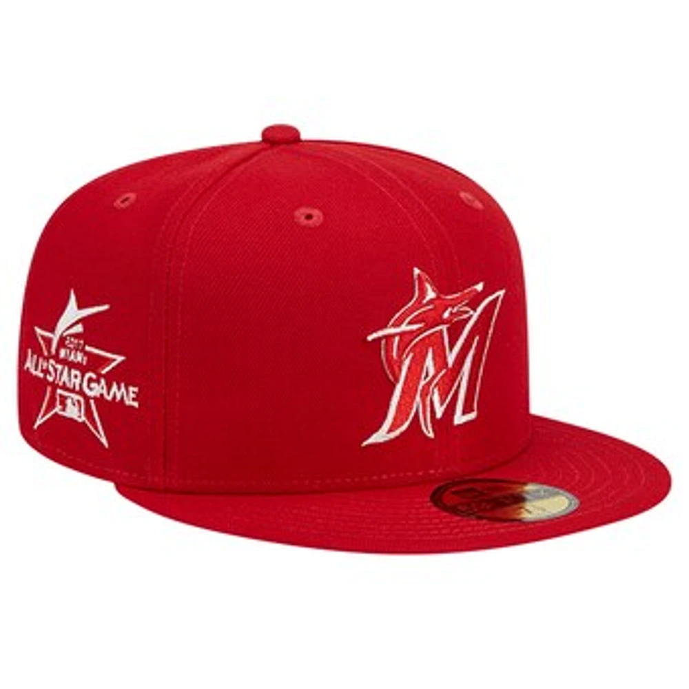 Men's New Era Red Miami Marlins Logo 59FIFTY Fitted Hat