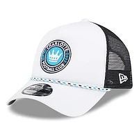 Men's New Era White/Black Charlotte FC Court Sport Foam A-Frame 9FORTY Adjustable Trucker Hat