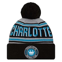 Men's New Era Black Charlotte FC Evergreen Cuffed Knit Hat with Pom