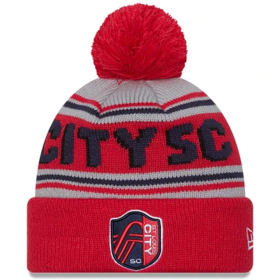 Men's New Era Red St. Louis City SC Evergreen Cuffed Knit Hat with Pom