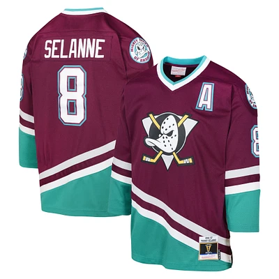 Youth Mitchell & Ness Teemu Selanne Maroon Anaheim Ducks 1996 Blue Line Player Jersey