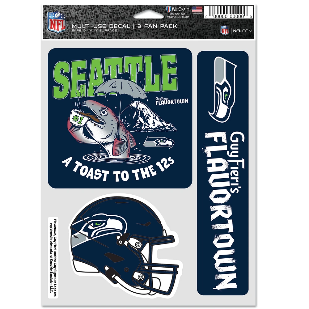 WinCraft Seattle Seahawks NFL x Guy Fieri’s Flavortown 5.5'' x 7.75'' Three-Pack Fan Decal Set