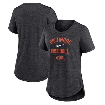 Women's Nike Heather Charcoal Baltimore Orioles Local Phrase Scoop Neck Tri-Blend T-Shirt