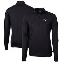 Men's Cutter & Buck Black Philadelphia Eagles Virtue Eco Pique Recycled Quarter-Zip Pullover