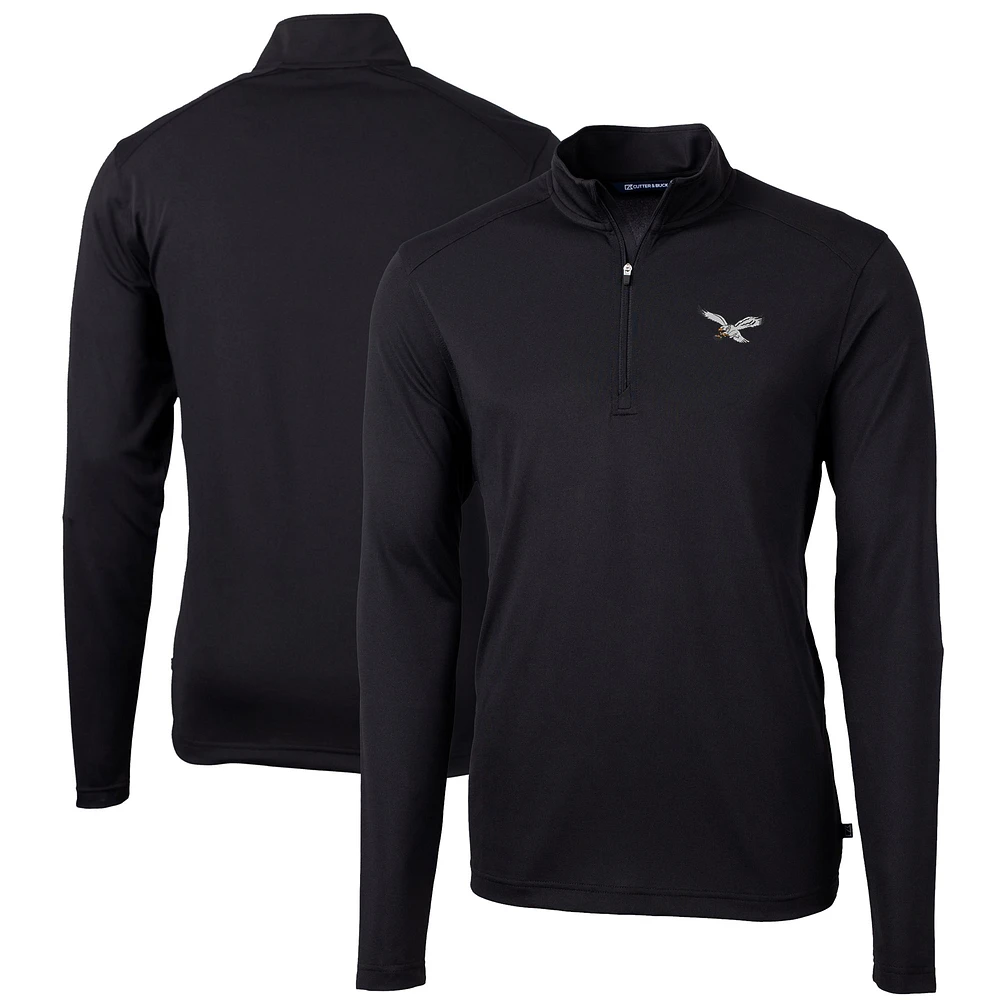 Men's Cutter & Buck Black Philadelphia Eagles Virtue Eco Pique Recycled Quarter-Zip Pullover