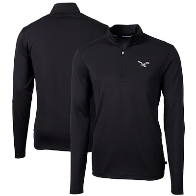 Men's Cutter & Buck Black Philadelphia Eagles Virtue Eco Pique Recycled Quarter-Zip Pullover