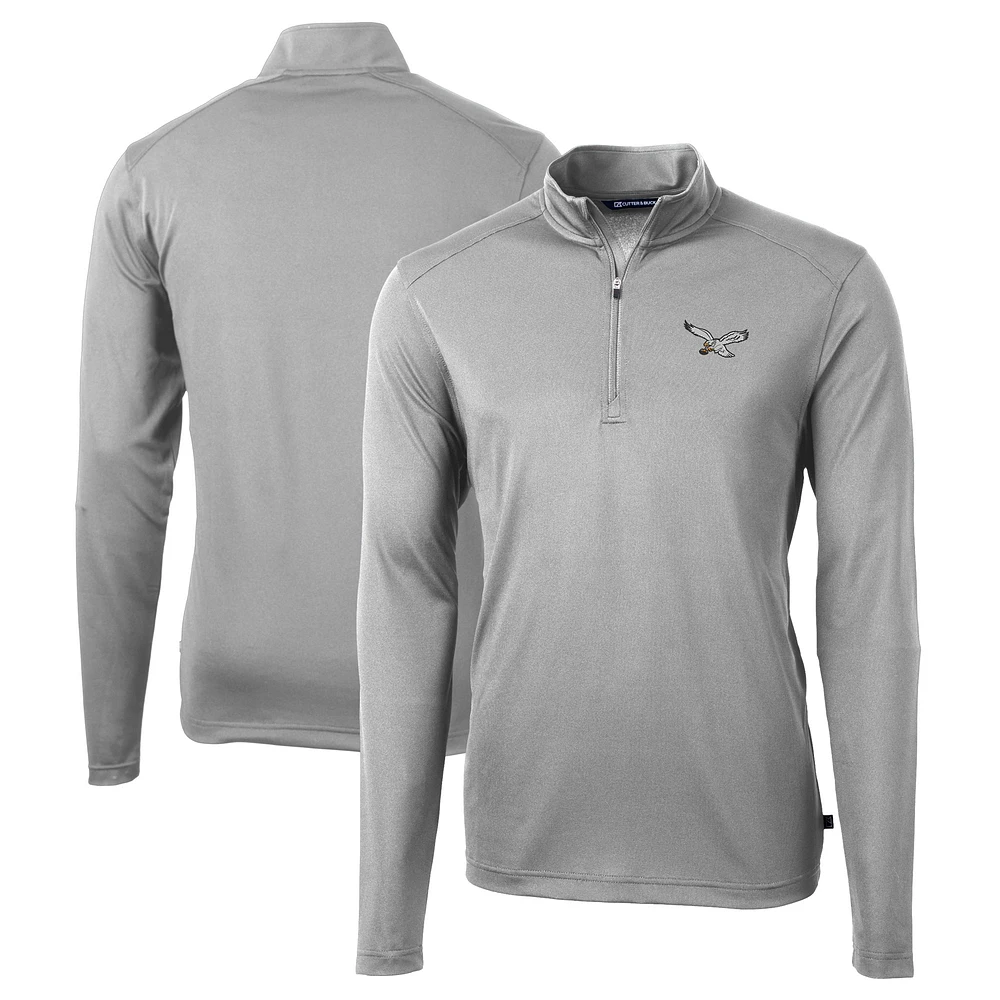 Men's Cutter & Buck Silver Philadelphia Eagles Virtue Eco Pique Recycled Quarter-Zip Pullover