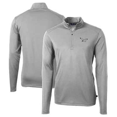 Men's Cutter & Buck Silver Philadelphia Eagles Virtue Eco Pique Recycled Quarter-Zip Pullover