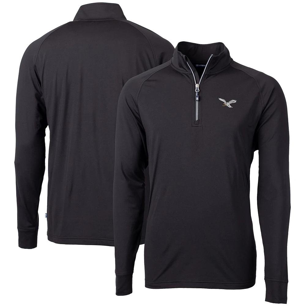 Men's Cutter & Buck Black Philadelphia Eagles Eco Knit Stretch Recycled Quarter-Zip Pullover