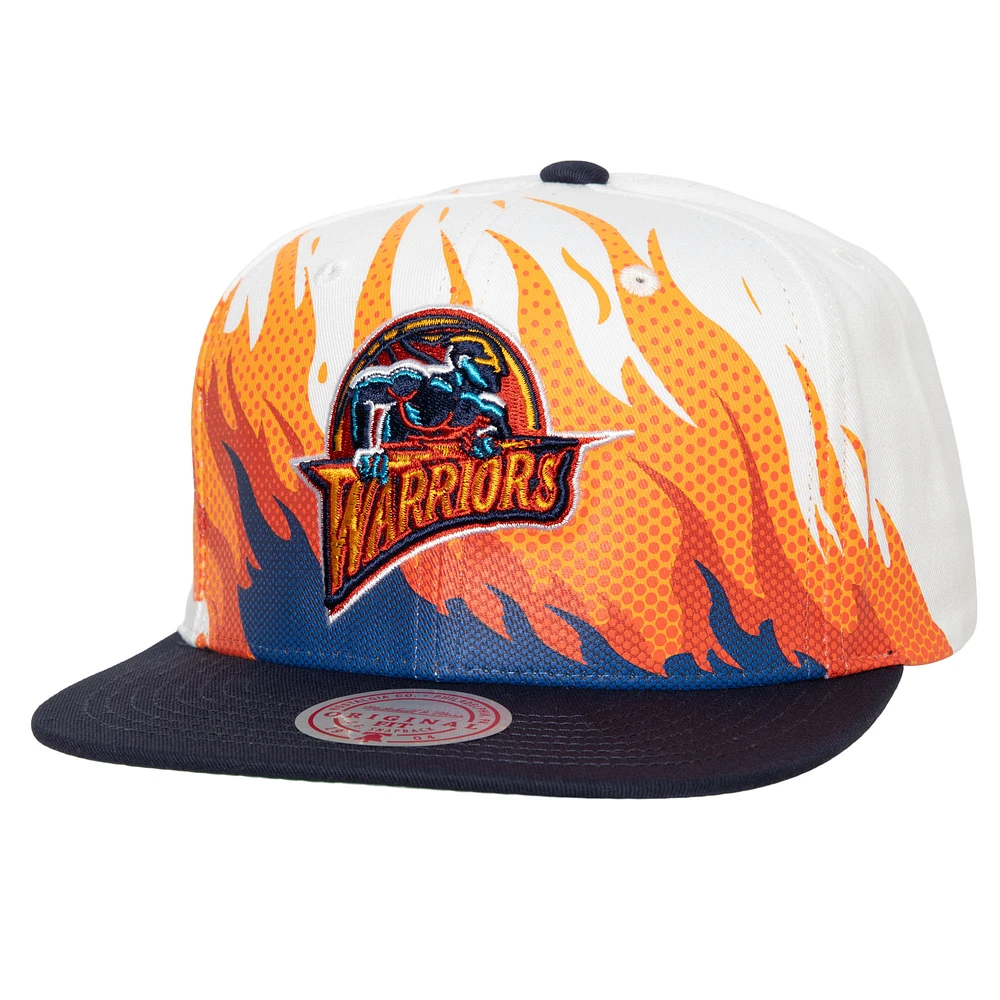 Men's Mitchell & Ness White Golden State Warriors Hot Fire Snapback Hat