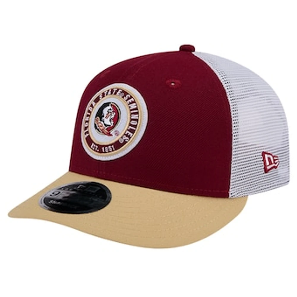 Men's New Era Garnet Florida State Seminoles Throwback Circle Patch 9FIFTY Trucker Snapback Hat