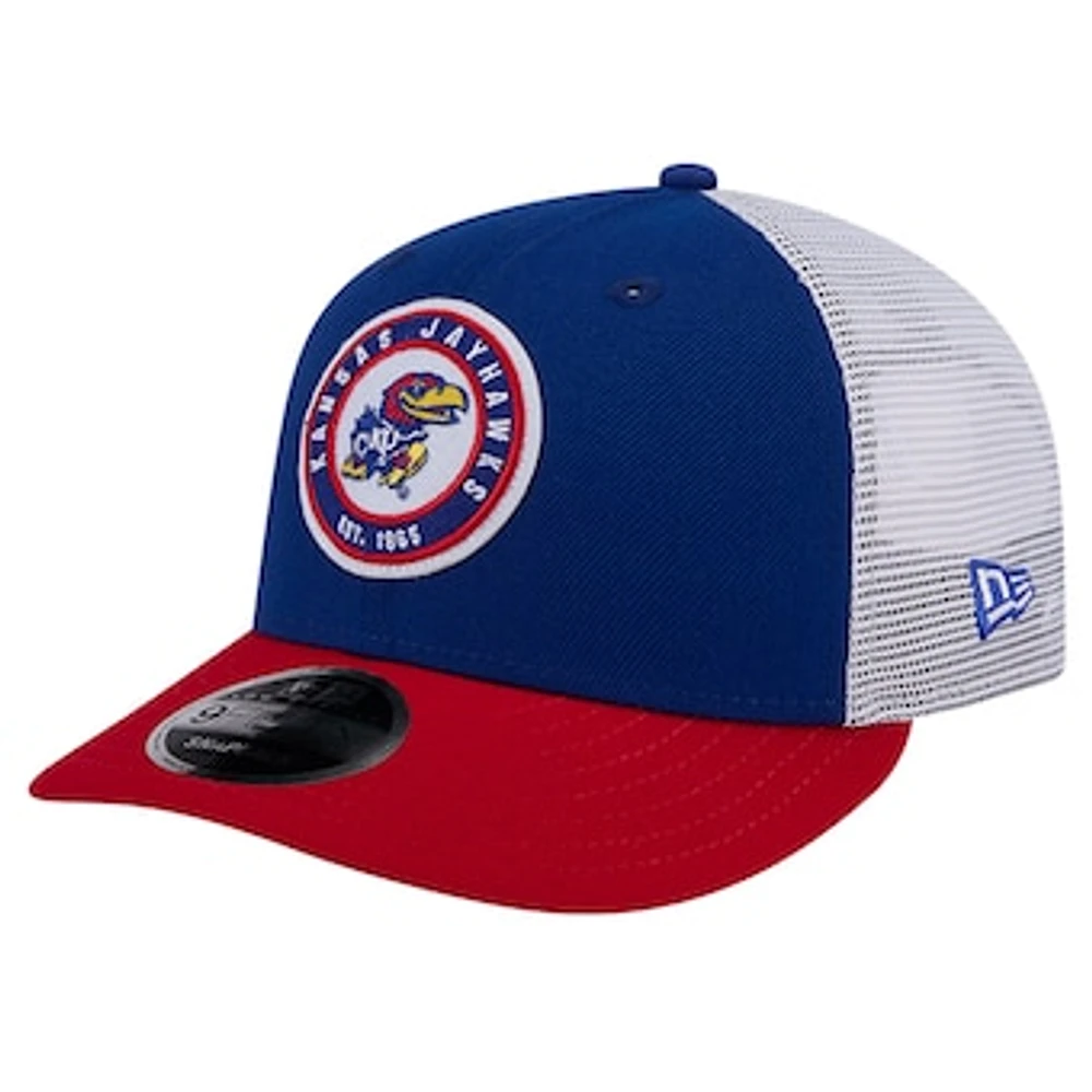 Men's New Era Royal Kansas Jayhawks Throwback Circle Patch 9FIFTY Trucker Snapback Hat