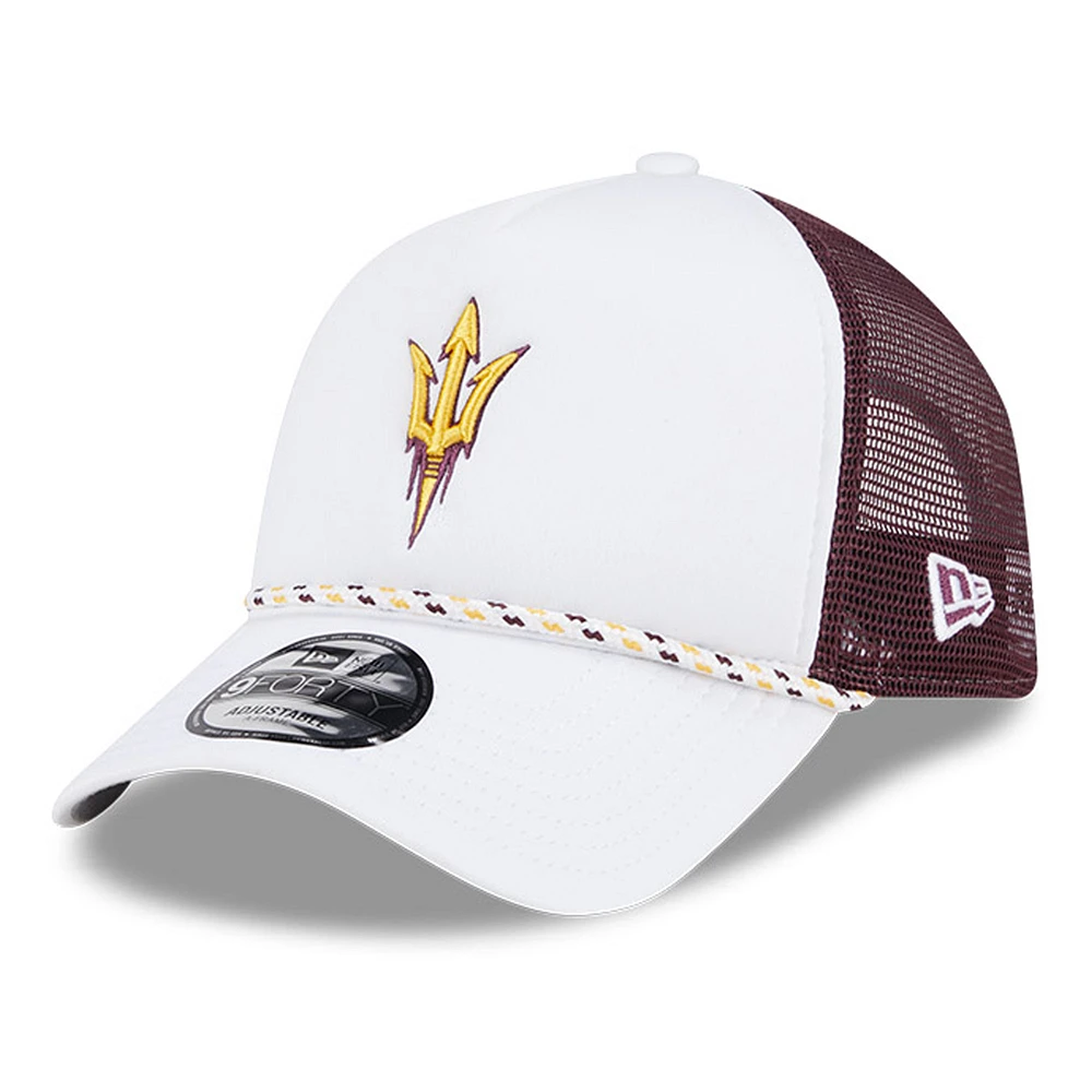 Men's New Era White/Maroon Arizona State Sun Devils Court Sport Foam A-Frame 9FORTY Adjustable Trucker Hat