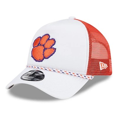 Men's New Era White/Orange Clemson Tigers Court Sport Foam A-Frame 9FORTY Adjustable Trucker Hat