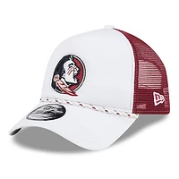 Men's New Era White/Garnet Florida State Seminoles Court Sport Foam A-Frame 9FORTY Adjustable Trucker Hat