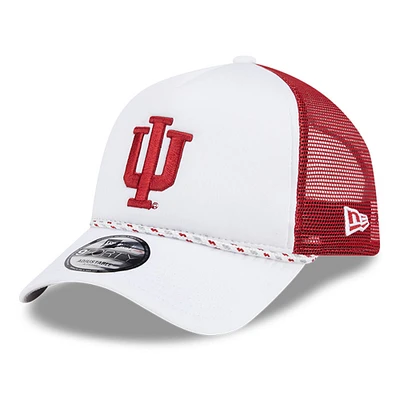 Men's New Era White/Crimson Indiana Hoosiers Court Sport Foam A-Frame 9FORTY Adjustable Trucker Hat