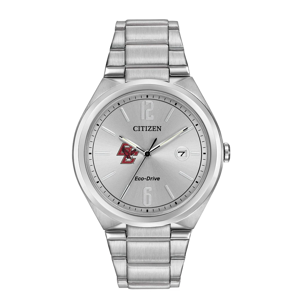Men's Silver Boston College Eagles Eco-Drive Stainless Steel Watch