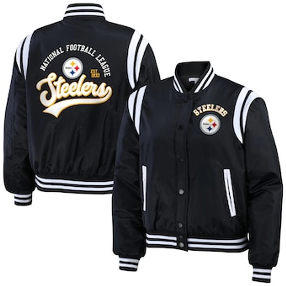 Women's WEAR by Erin Andrews  Black Pittsburgh Steelers Full-Snap Bomber Jacket