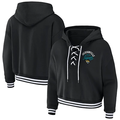 Women's WEAR by Erin Andrews Black Jacksonville Jaguars Lace-Up Pullover Hoodie