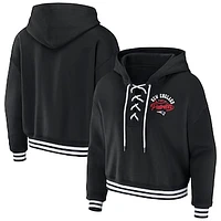 Women's WEAR by Erin Andrews Black New England Patriots Lace-Up Pullover Hoodie