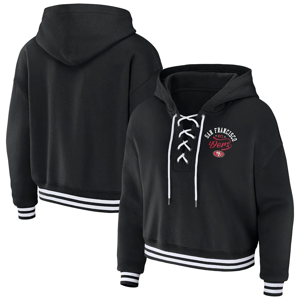 Women's WEAR by Erin Andrews Black San Francisco 49ers Lace-Up Pullover Hoodie