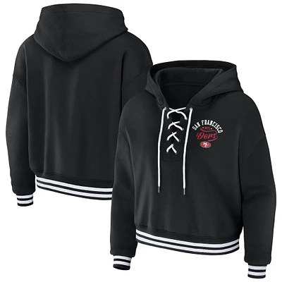 Women's WEAR by Erin Andrews Black San Francisco 49ers Lace-Up Pullover Hoodie