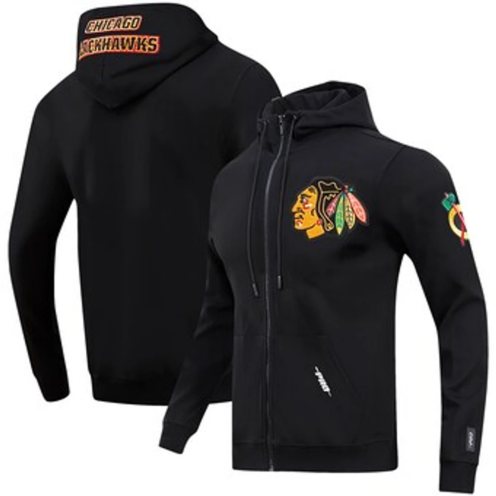 Men's Pro Standard Black Chicago Blackhawks Classic Chenille Full-Zip Hoodie Jacket