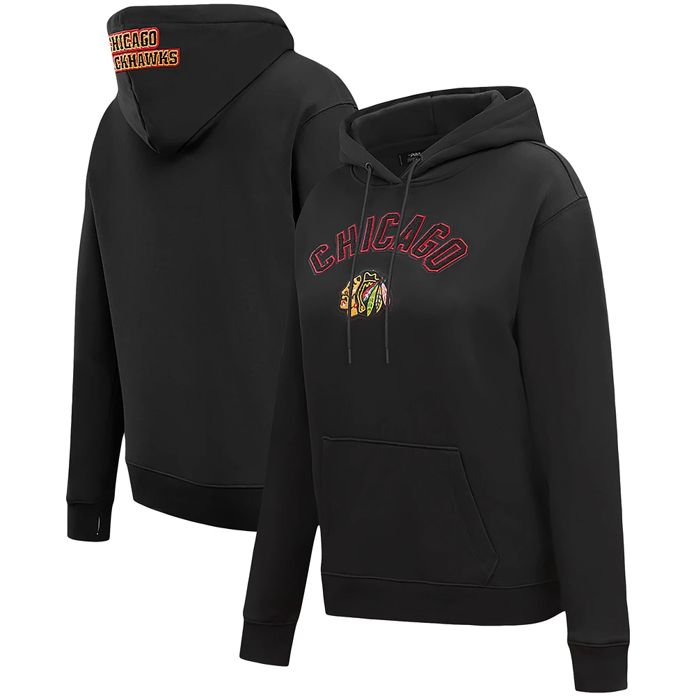 Women's Pro Standard Black Chicago Blackhawks Classic Chenille Pullover Hoodie