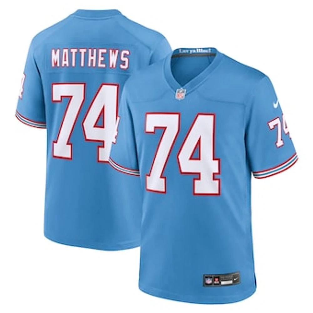 Men's Nike Bruce Matthews Light Blue Tennessee Titans Oilers Throwback Retired Player Game Jersey