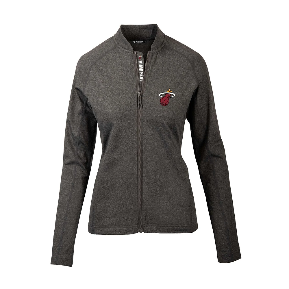 Women's Levelwear Heather Charcoal Miami Heat Ezra Insignia Core Full-Zip Jacket