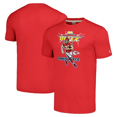 Men's Homage Travis Kelce Heathered Red Kansas City Chiefs NFL Blitz Player Tri-Blend T-Shirt