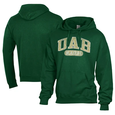 Men's Comfort Wash  Green UAB Blazers Lightweight Fleece Pullover Hoodie