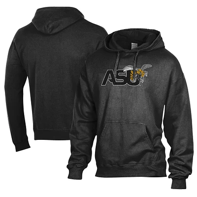Men's Comfort Wash  Black Alabama State Hornets Lightweight Fleece Pullover Hoodie