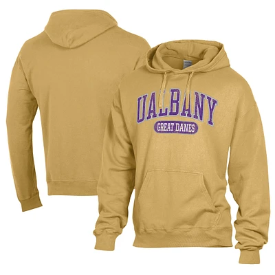 Men's Comfort Wash  Gold UAlbany Great Danes Lightweight Fleece Pullover Hoodie