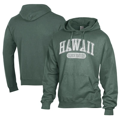 Men's Comfort Wash  Green Hawaii Rainbow Warriors Lightweight Fleece Pullover Hoodie