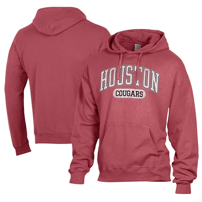 Men's Comfort Wash  Red Houston Cougars Lightweight Fleece Pullover Hoodie