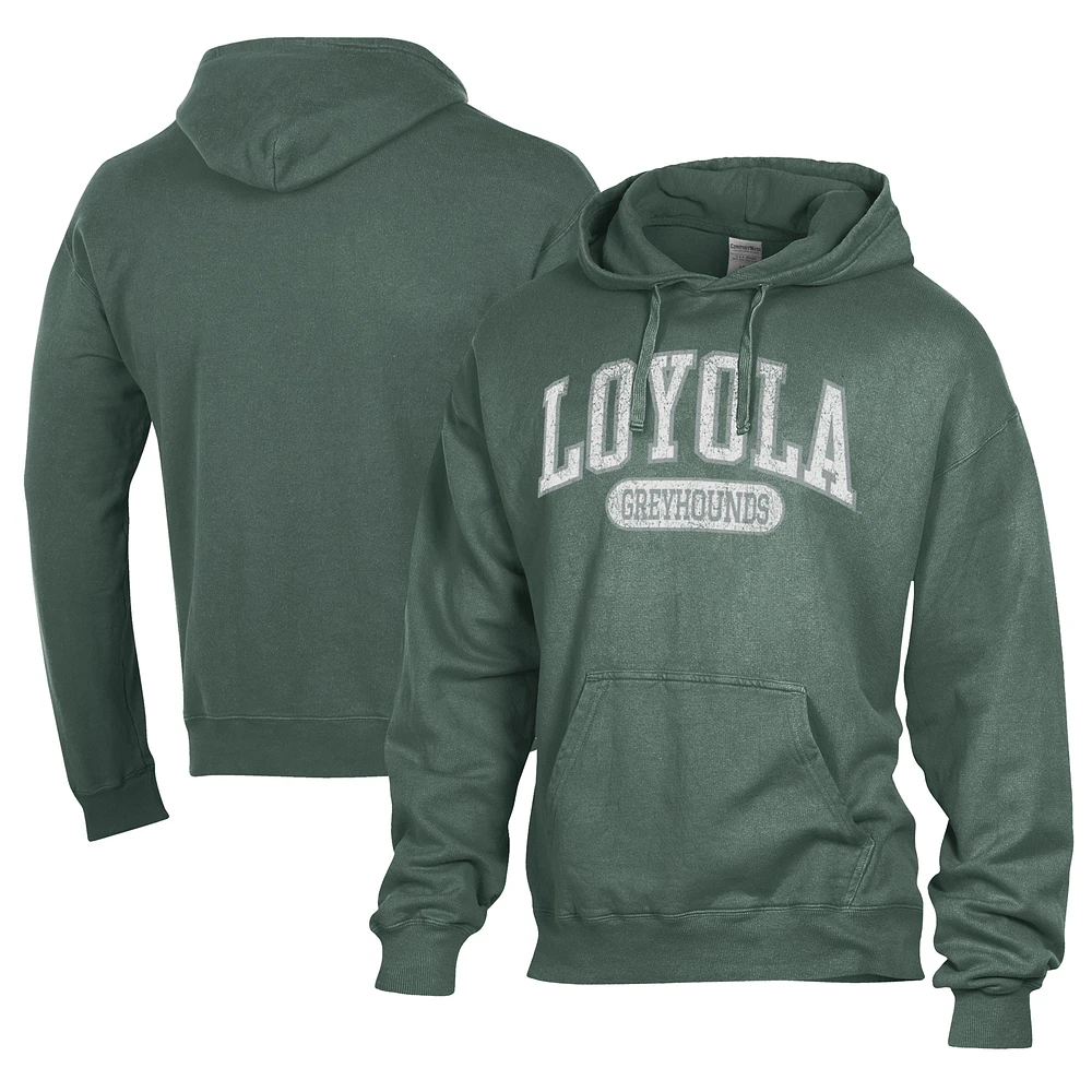 Men's Comfort Wash Green Loyola Greyhounds Lightweight Fleece Pullover Hoodie