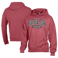 Men's Comfort Wash  Red Northeastern Huskies Lightweight Fleece Pullover Hoodie