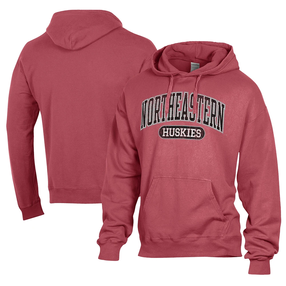 Men's Comfort Wash Red Northeastern Huskies Lightweight Fleece Pullover Hoodie