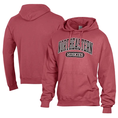 Men's Comfort Wash  Red Northeastern Huskies Lightweight Fleece Pullover Hoodie