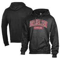Men's Comfort Wash  Black Northeastern Huskies Lightweight Fleece Pullover Hoodie