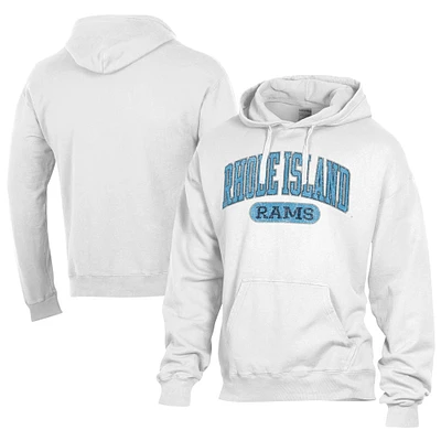 Men's Comfort Wash  White Rhode Island Rams Lightweight Fleece Pullover Hoodie