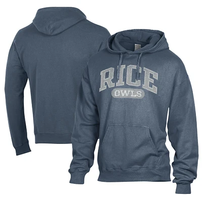 Men's Comfort Wash  Navy Rice Owls Lightweight Fleece Pullover Hoodie