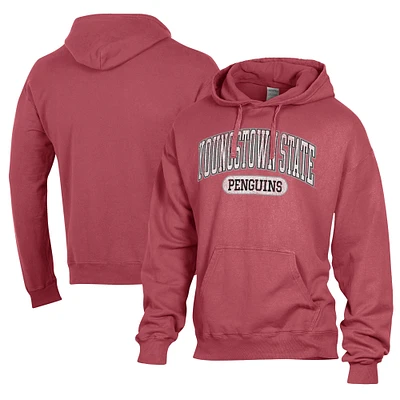 Men's Comfort Wash  Red Youngstown State Penguins Lightweight Fleece Pullover Hoodie