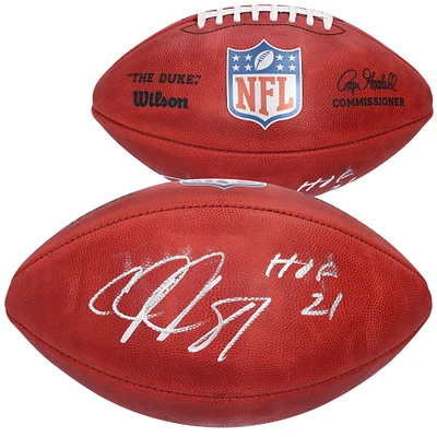 Calvin Johnson Detroit Lions Autographed Wilson Duke Full Color Pro Football with "HOF 21" Inscription